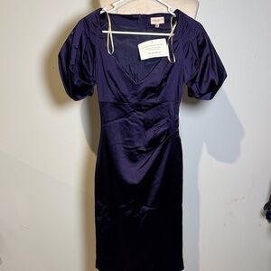 Karen Millen deep purple Puff Sleeve Midi Dress